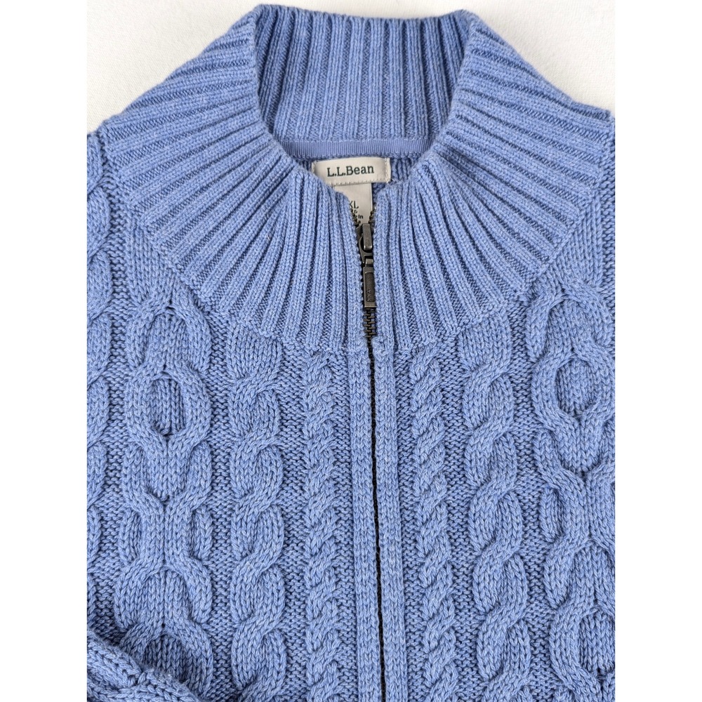 LL Bean Women XL Blue Cable Knit Full Zip Cotton Cardigan Sweater 298836 - Picture 4 of 13
